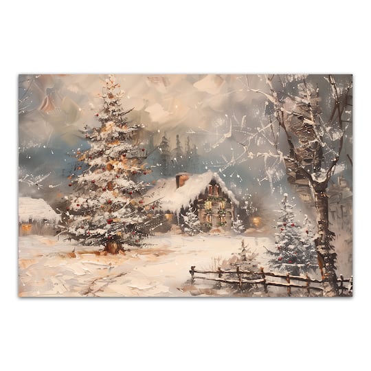 Snowy Christmas House 36" x 24" Canvas Wall Art